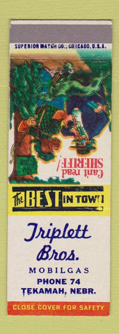 Matchbook Cover - Triplett Bros Mobil oil gas Tekamah NE low phone # hillbilly