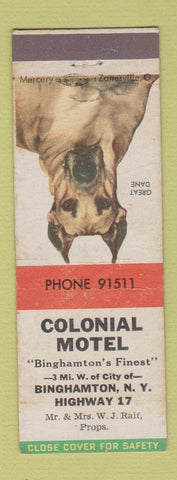 Matchbook Cover - Colonial Motel Binghamton NY Great Dane WEAR