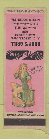 Matchbook Cover - Rudy's Grill McKees Rocks PA pinup girlie back