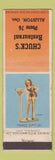 Matchbook Cover - Chuck's Restaurant Alliston ON pinup low phone #
