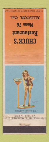 Matchbook Cover - Chuck's Restaurant Alliston ON pinup low phone #
