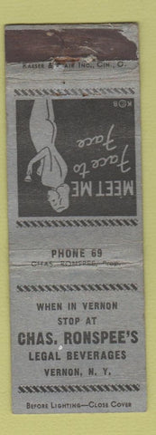 Matchbook Cover - Ghas Ronspee's Vernon NY girlie low phone # POOR