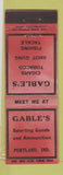 Matchbook Cover - Gable's Sporting Goods Portland IN WORN