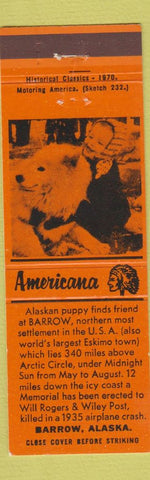 Matchbook Cover - Barrow AK Eskimo Perkins Americana ORANGE