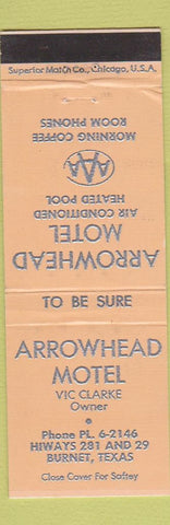 Matchbook Cover - Arrowhead Motel Burnet TX PEACH