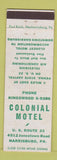 Matchbook Cover - Colonial Motel Harrisburg PA