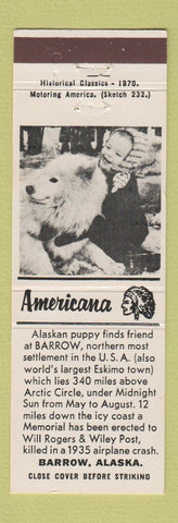 Matchbook Cover - Barrow AK Eskimo Perkins Americana WHITE