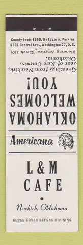 Matchbook Cover - L&M Cafe Newkirk OK Perkins Americana WHITE