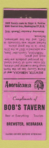 Matchbook Cover - Bob's Tavern Brewster NE Perkins Americana PINK