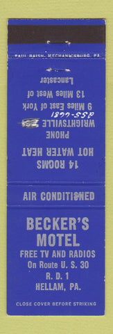 Matchbook Cover - Becker's Motel Hellam PA