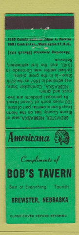 Matchbook Cover - Bob's Tavern Brewster NE Perkins Americana GREEN