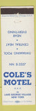 Matchbook Cover - Cole's Motel Lake George Village NY