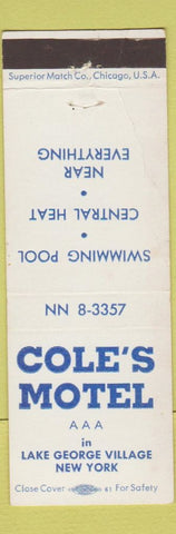 Matchbook Cover - Cole's Motel Lake George Village NY