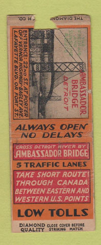 Matchbook Cover - Ambassador Bridge Detroit MI Canada DQ WORN BOBTAIL