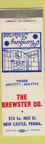Matchbook Cover - Brewster Company Plumbing Fixtures New Catle PA WEAR