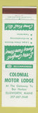 Matchbook Cover - Colonial Motor Lodge Ellsworth ME
