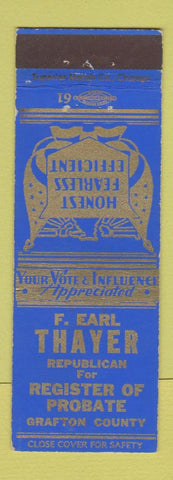 Matchbook Cover - F Earl Thayer Register of Probate Grafton County