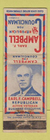Matchbook Cover - Earl F Campbell Republican Councilman election WORN