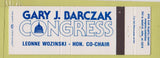 Matchbook Cover - Gary Barczak for Congress Milwaukee WI  Full Length