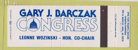 Matchbook Cover - Gary Barczak for Congress Milwaukee WI  Full Length