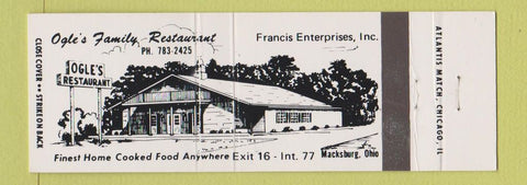 Matchbook Cover - Ogle's Family Restaurant Macksburg OH Full Length
