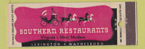 Matchbook Cover - Southern Restaurant Waynesboro Lexington VA Full Length