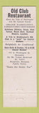 Matchbook Cover - Old Club Teahouse Alexandria VA Full Length