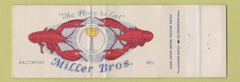Matchbook Cover - Miller Bros Seafood Baltimore MD WORN Full Length