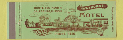 Matchbook Cover - Hawthorne Motel Galesburg IL Full Length
