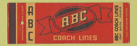Matchbook Cover - ABC Coach Lines Bus Fort Wayne IN Full Length