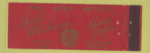 Matchbook Cover - Hotel Whitman Joyce Colorado Springs Pueblo Full Length
