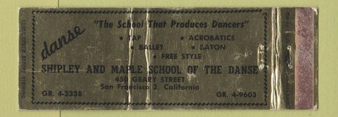 Matchbook Cover Shipley Maple School of Dance San Francisco CA WEAR Full Length