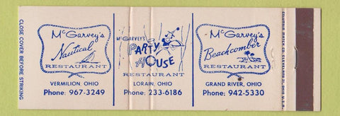 Matchbook Cover - McGarvey's Restaurants Lorain Vermilion Grand River OH WEAR