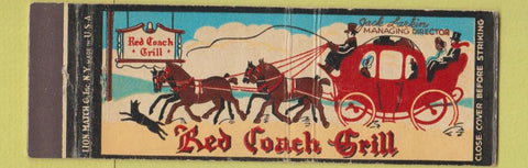 Matchbook Cover - Red Coach Grill Boston Saugus Wayland Hingham MA