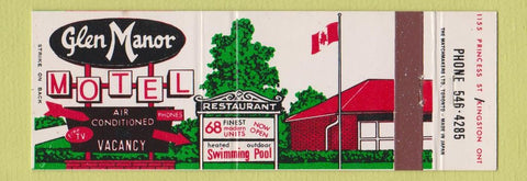 Matchbook Cover - Glen Manor Motel Kingston ON  Full Length