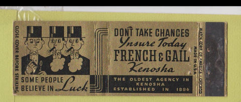 Matchbook Cover - French and Gail Insurance Kenosha WI Full Length
