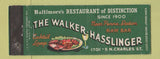 Matchbook Cover - Walker Hasslinger Restaurant Baltimore MD Full Length