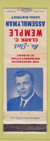 Matchbook Cover - Clark Weple Assemblyman Election Albany WORN