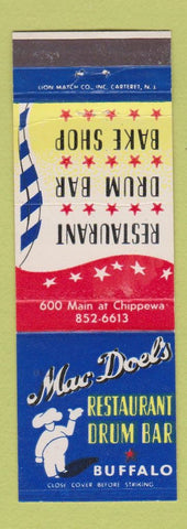 Matchbook Cover - Mac Doel's Restaurant Drum Bar Buffalo NY