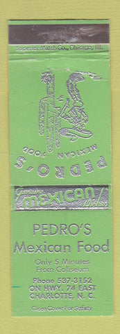 Matchbook Cover - Pedro's Mexican Food Fayetteville NC WEAR GREEN