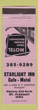Matchbook Cover - Starlight Inn Cafe Motel Mount Pleasant IA PURPLE WEAR