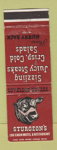 Matchbook Cover - Sturgeon's Lob Cabin Motel Lovelock NV WORN