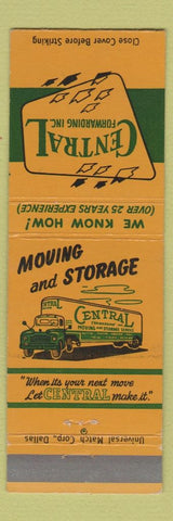 Matchbook Cover - Central Forwarding Trucking Austin Dallas Houston TX
