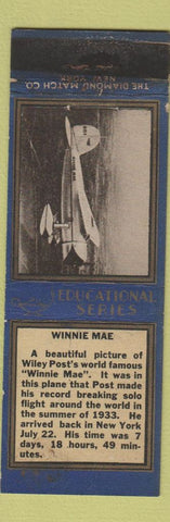 Matchbook Cover - Winnie Mae Airplane Diamond 1930's Educational  WEAR