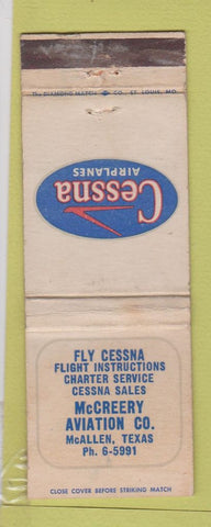 Matchbook Cover - Cessna Airplanes McCreery Aviation McAllen TX WORN