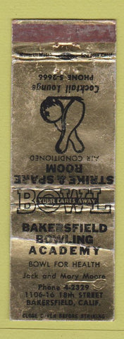 Matchbook Cover - Bakersfield Bowling Academy CA POOR