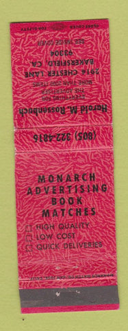 Matchbook Cover - Harold Rossenbach Monarch Match Bakersfield CA