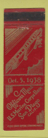 Matchbook Cover - Officers Mess US Marine Corps Base San Diego CA 1938