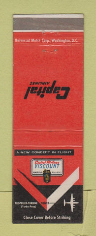 Matchbook Cover - Capital Airlines Viscount Propeller Turbine Rolls Royce Engine