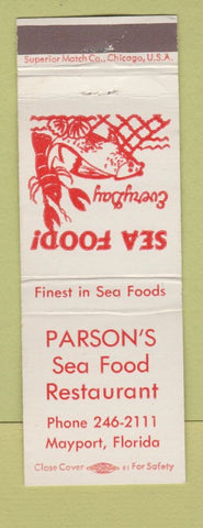 Matchbook Cover - Parson's Seafood Restaurant Mayport FL WEAR